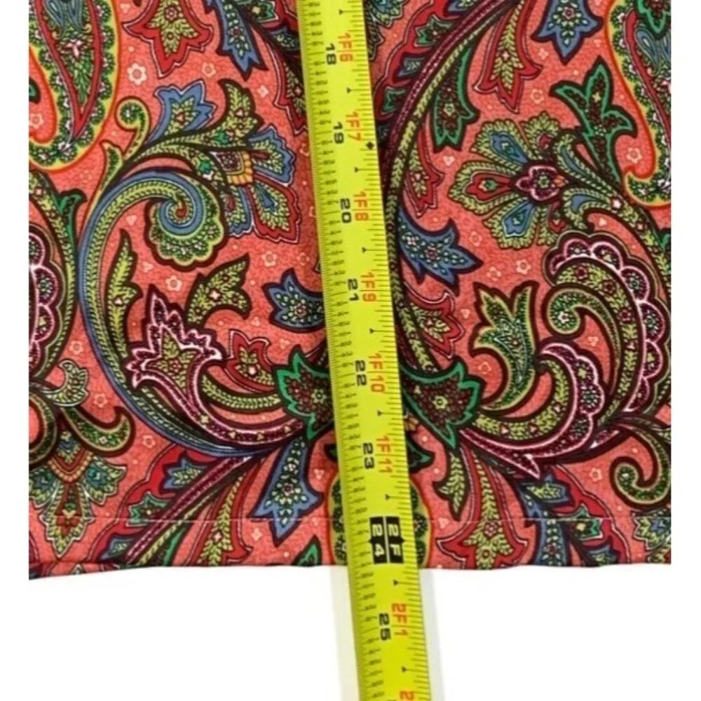 LOFT Women's Filigree Pattern Boat Neck Multicolor Puff Sleeve Blouse Size Small